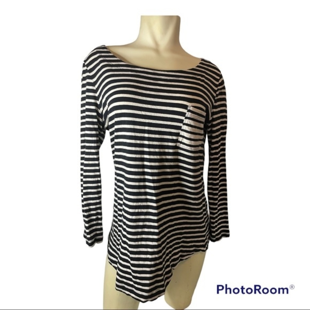 Banana Republic Women's Black/White Striped Long Sleeve Shirt Size Large